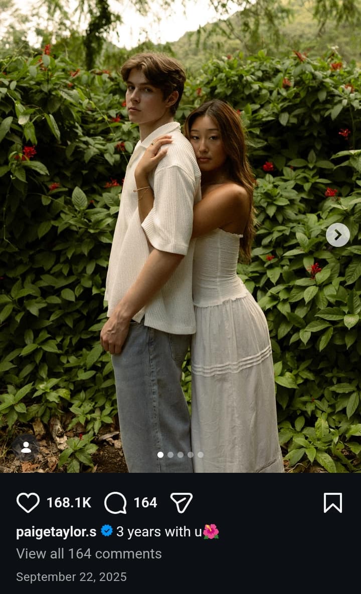 Image - Paige Taylor, is pictured with her boyfriend, Jackson Dean, in a cute lil photo from their three-year anniversary photoshoot, back in September 2025.