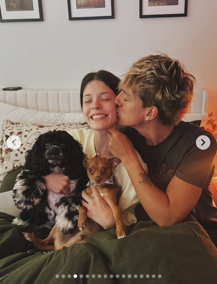 Image - Cora Tilley, is pictured with her husband, NicoTooSwift, and their two pet dogs, back in January 2026. 