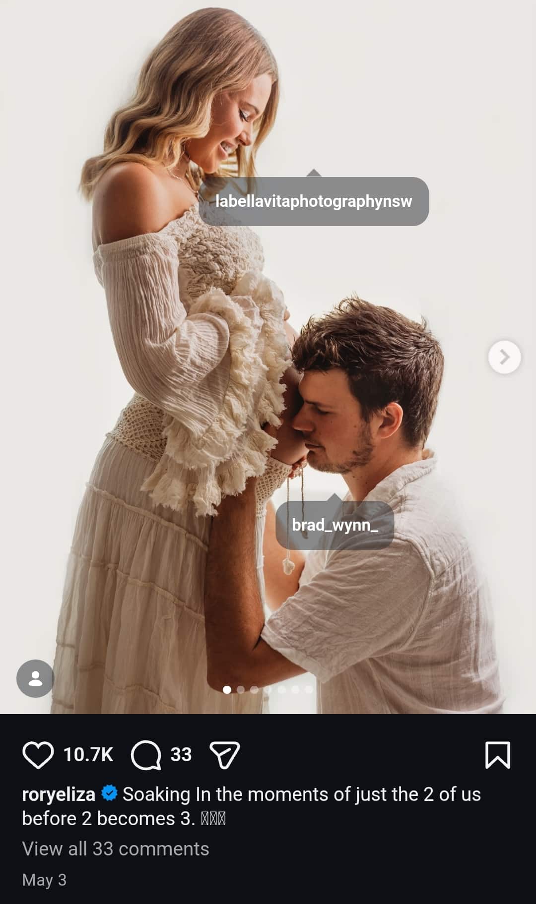 Image - Pregnant Rory Eliza, is pictured with her husband, Brad Wynn, in her maternity photoshoot, back in May 2026.